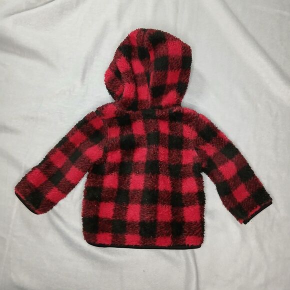 Wonder Nation Fleece Bear Hoodie Jacket Full Zip Plaid Pockets Infant Baby 6-9M - Picture 2 of 6